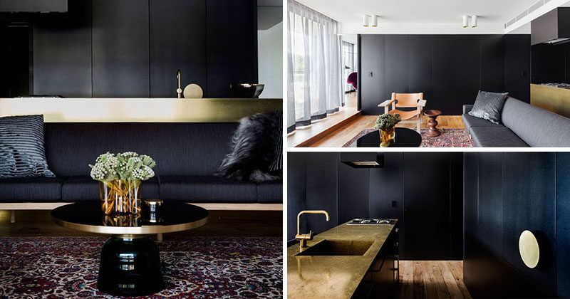 Architect Prineas have designed the interior for this sophisticated modern apartment in Sydney, Australia, that features plenty of black and gold accents.