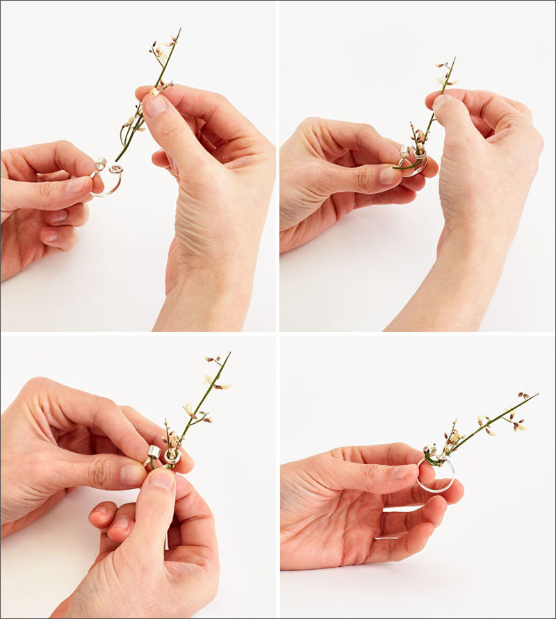 Ikebana is the Japanese art of thoughtfully arranging flowers with a focus on fostering closeness with nature. It was also the inspiration for the Ikebana Ring designed by Gahee Kang.