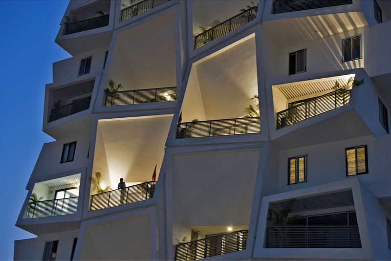 Sanjay Puri Architects have designed Ishatvam 9, a 15 storey residential building in Ranchi, India, that features uniquely shaped private outdoor spaces for each apartment.