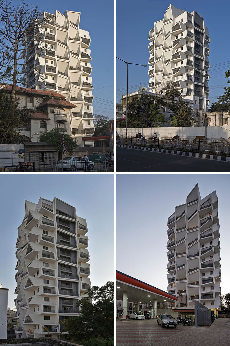 Sanjay Puri Architects have designed Ishatvam 9, a 15 storey residential building in Ranchi, India, that features uniquely shaped private outdoor spaces for each apartment.