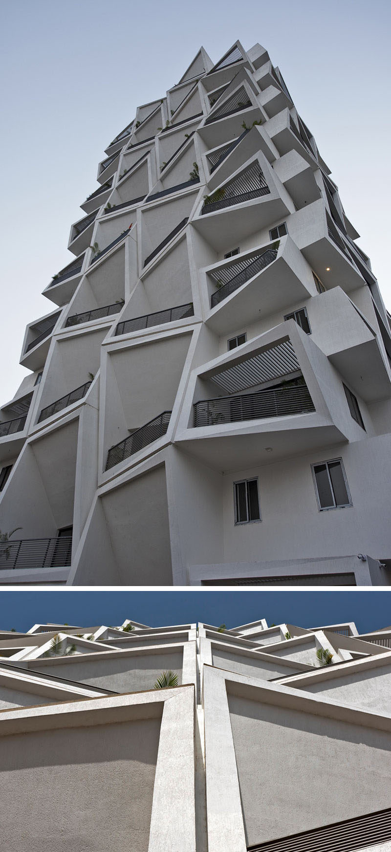 Sanjay Puri Architects have designed Ishatvam 9, a 15 storey residential building in Ranchi, India, that features uniquely shaped private outdoor spaces for each apartment.