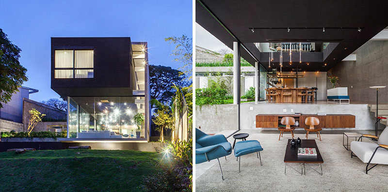 FGMF Arquitetos have designed this modern house in São Paulo, Brazil, for a young family, that sits on a steep slope and has views of the city.