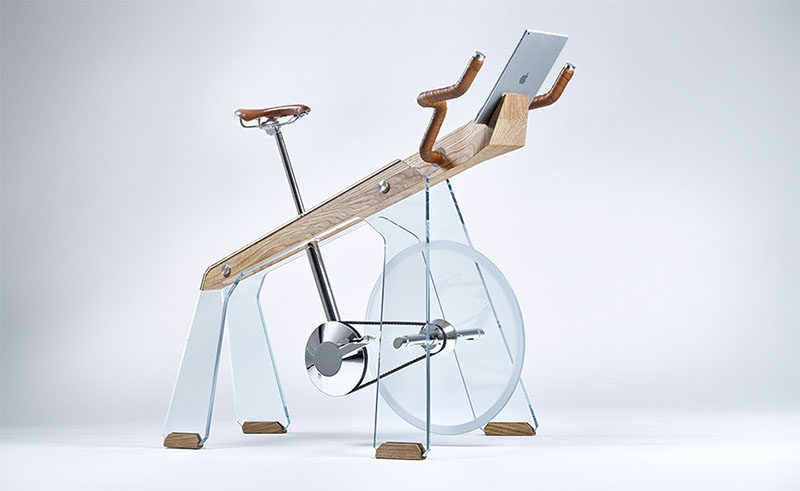 'Freeride' by Adriano Design, is a modern exercise bike that's been designed as an object to desire and show off, but at the same time, is practical and can be ridden. Built from glass, wood and steel, the exercise bike also has a tablet holder, so that the rider can watch bike routes from around the world while they work out.