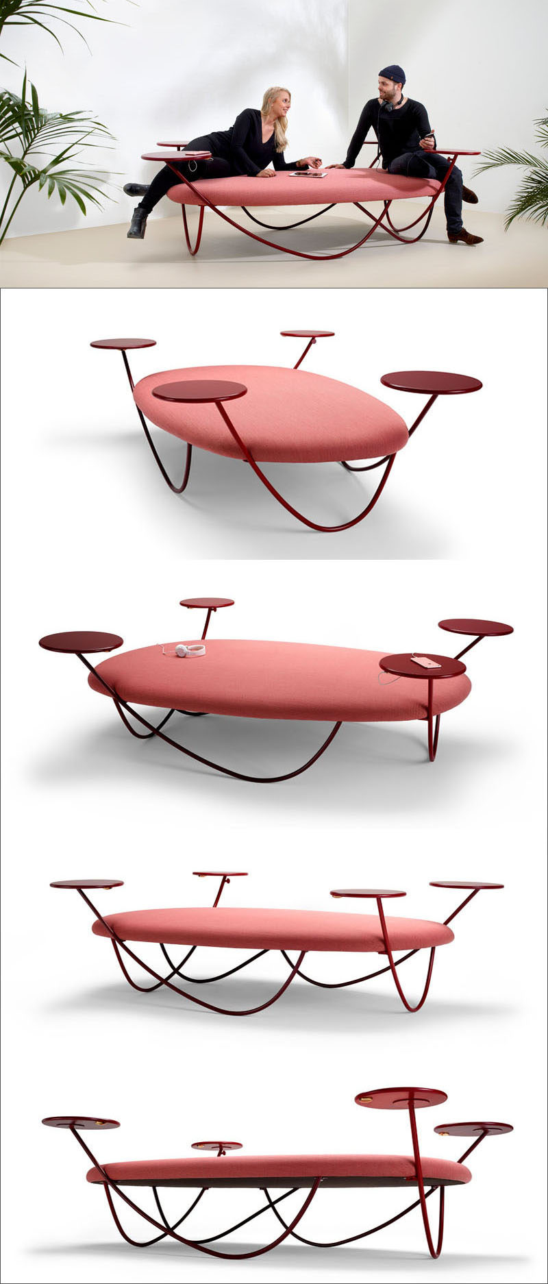 Swedish design group Front, have recently completed Dune, an informal and relaxed seating option for offices and public spaces, that includes USB charging ports under the small tables.