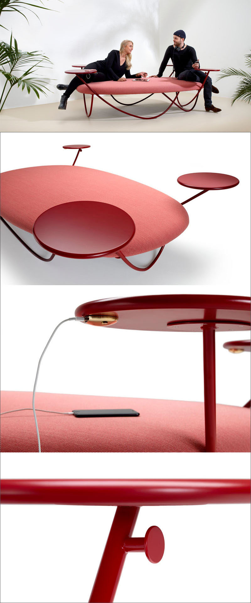 Swedish design group Front, have recently completed Dune, an informal and relaxed seating option for offices and public spaces, that includes USB charging ports under the small tables.