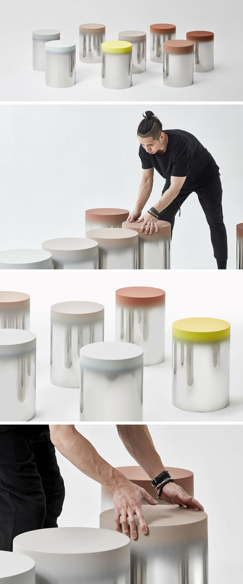 South Korean designer Jiyoun Kim has created the Dokkaebi Stools, a collection of 24 mirrored stainless steel stools with each a painted seat, that will grace the Hangang Art Park in Seoul.