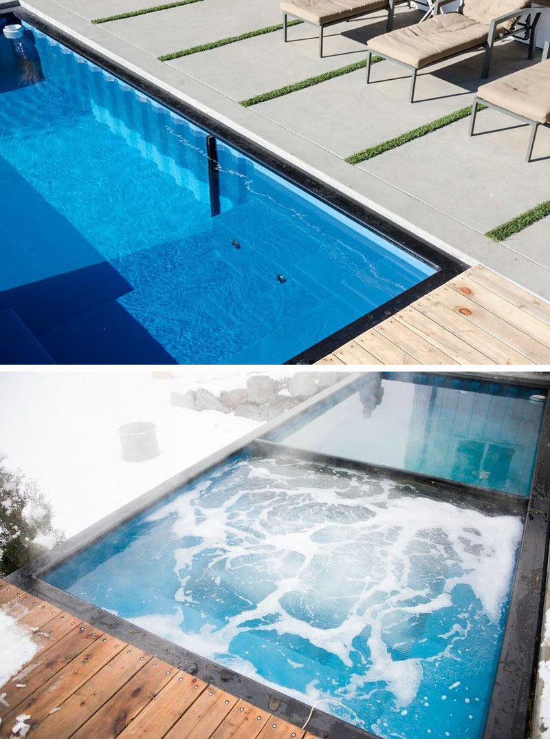 Modpools have transformed shipping containers into modern swimming pools with a window. Each pool can be set up in minutes, be made into a hot tub and can be controlled via your smartphone, where you can change the temperature, jets and lighting.