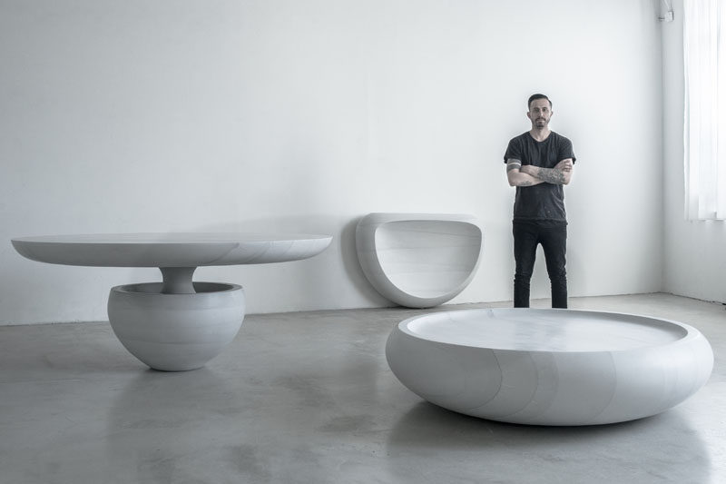 Designer Fernando Mastrangelo has created a carved concrete furniture collection named Ghost, that consists of dining table, coffee table and console.