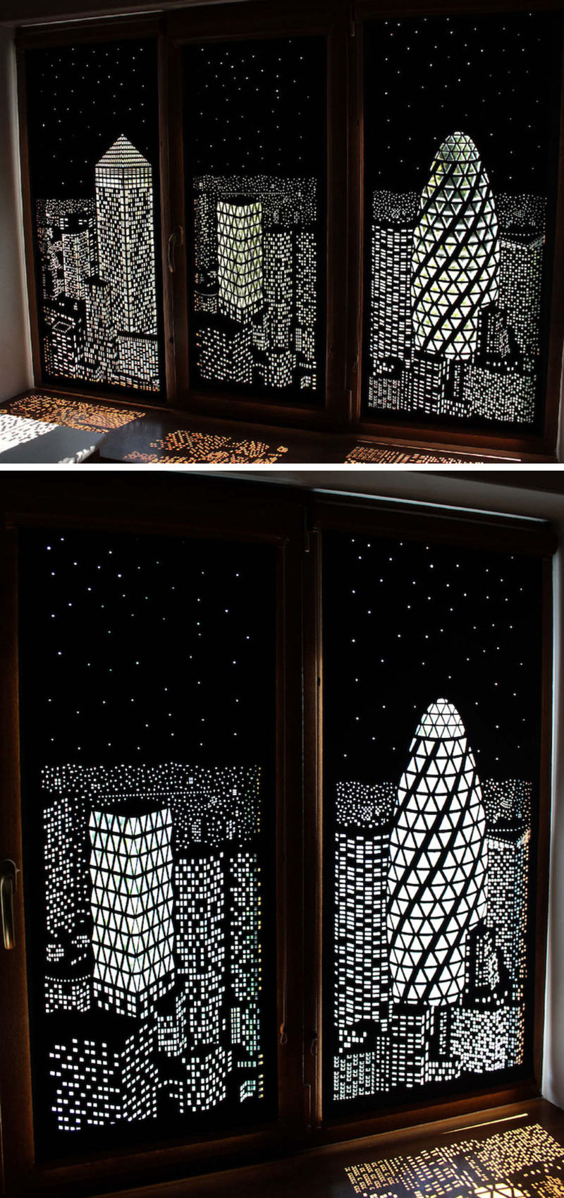 Ukrainian design company, HoleRoll have developed a collection of roller blinds that black out daylight and provide an artistic city skyline view.