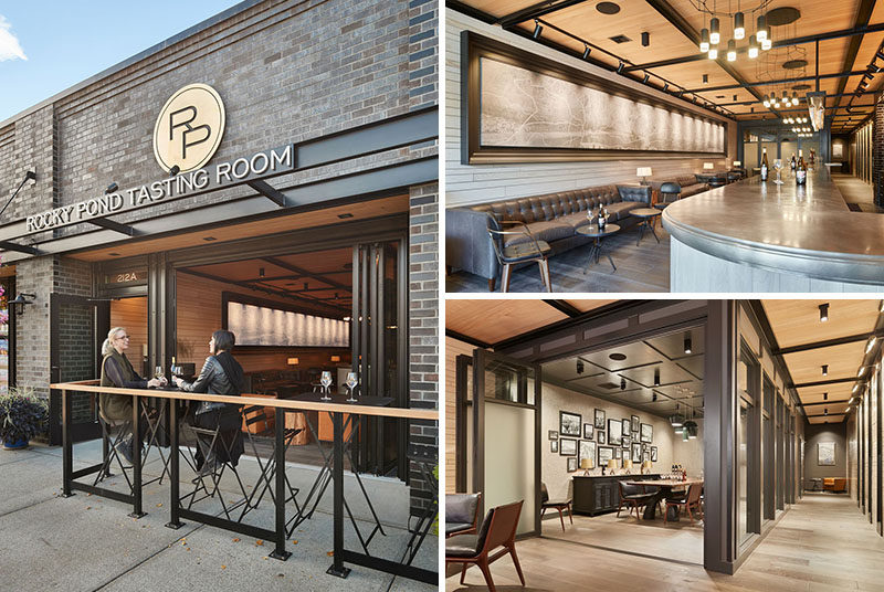 SkB Architects have designed a tasting room at the The Rocky Pond Winery, that features a 40 foot long bar made from pewter.