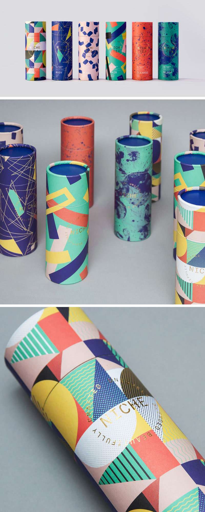 iwantdesign has created the branding, packaging and marketing for Niche Tea, that features modern and vibrant patterns of a limited color palette that reflect the blend of teas.