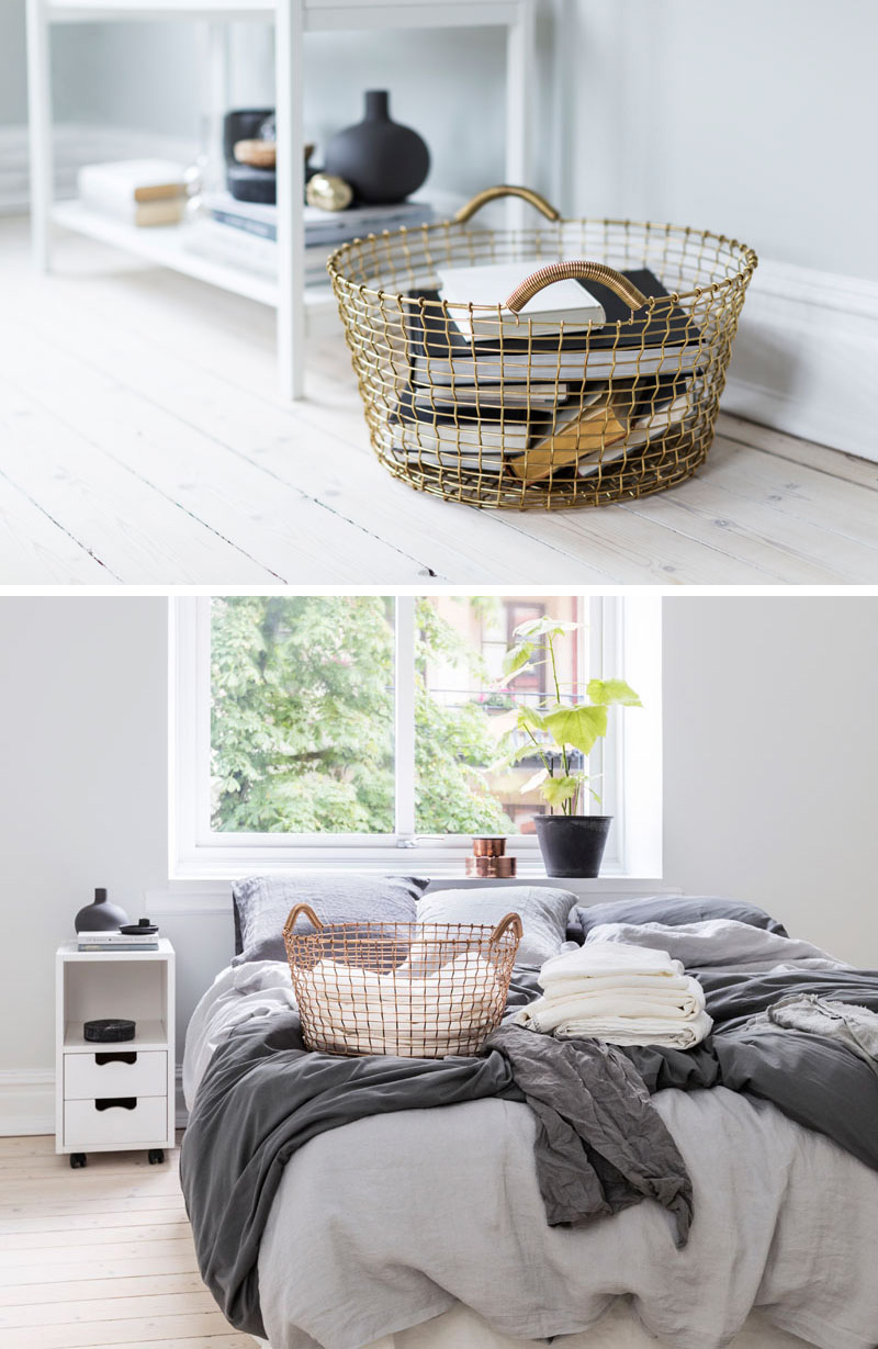 These modern baskets will work with any home decor style and are made from copper and brass wire.