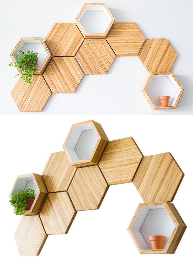 ChopValue have created Recycled Chopstick Honeycomb Shelves. These handmade, modern, hexagonal wood wall shelves and tiles offer a unique accent to any wall. 