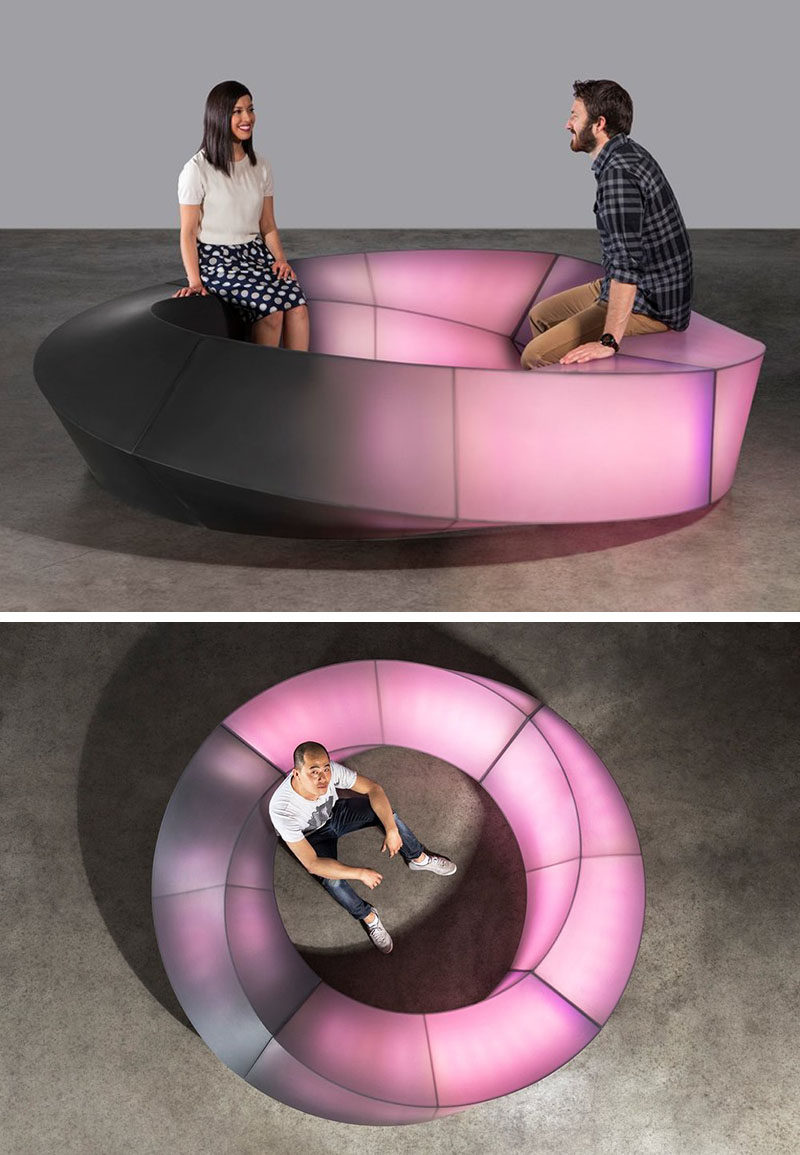 Designer Louis Lim of Makingworks together with 3form have created a modern interactive circular bench named Mobius, that lights up when it's touched.