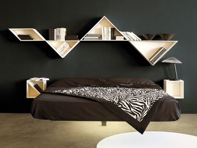 Supported by a meticulously designed single beam in the middle of it and secured to the wall by means of one of three headboard options, the Fluttua bed designed by Daniele Lago, appears to float effortlessly above the ground.