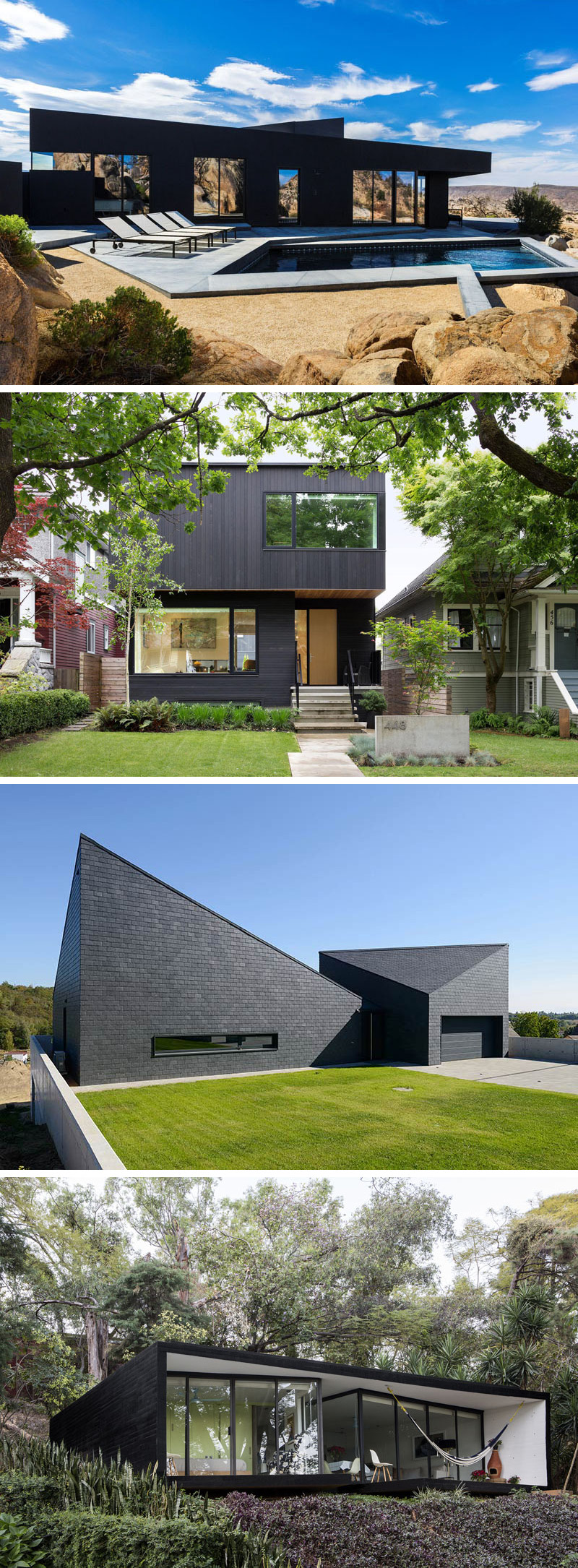 This collection of modern houses all have bold black exteriors. 