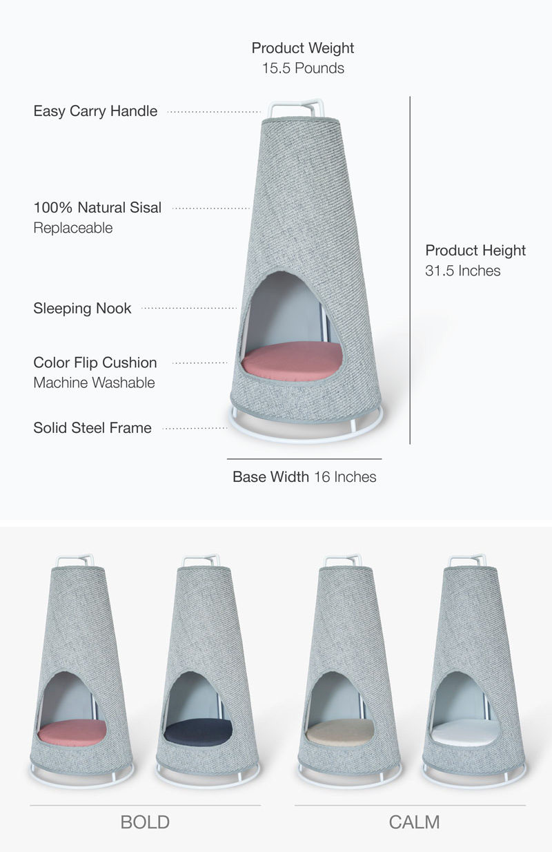 Evan Ryan of WISKI has created The Cone, a modern cat bed that doubles as a scratching post.