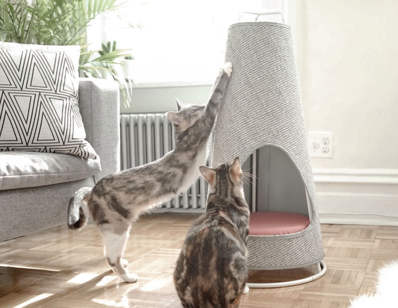 Evan Ryan of WISKI has created The Cone, a modern cat bed that doubles as a scratching post.