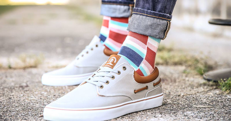 Wear these modern socks with brightly colored blocks and get told that your outfit totally rocks.