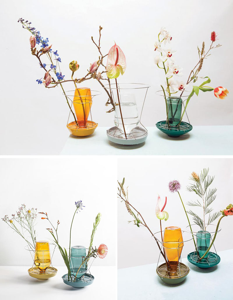 Rotterdam-based designer Chris Kabel has created a collection of contemporary glass, metal and ceramic vases that show off the stems of the flowers, instead of hiding them away.