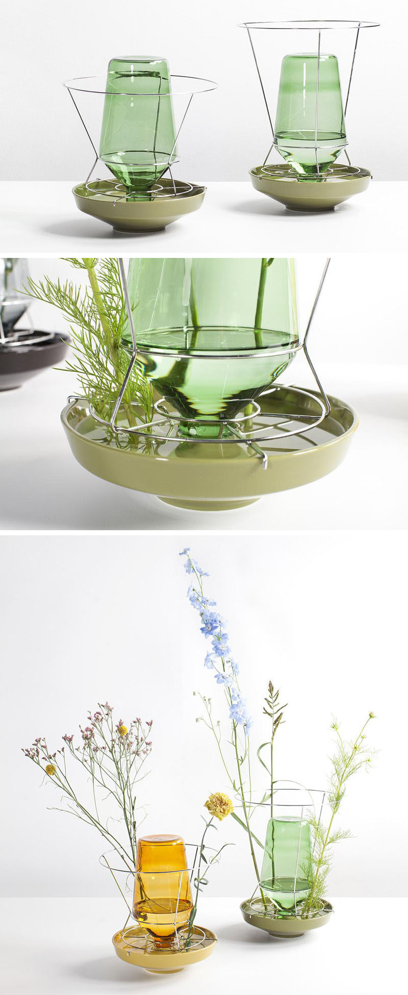 Rotterdam-based designer Chris Kabel has created a collection of contemporary glass, metal and ceramic vases that show off the stems of the flowers, instead of hiding them away.