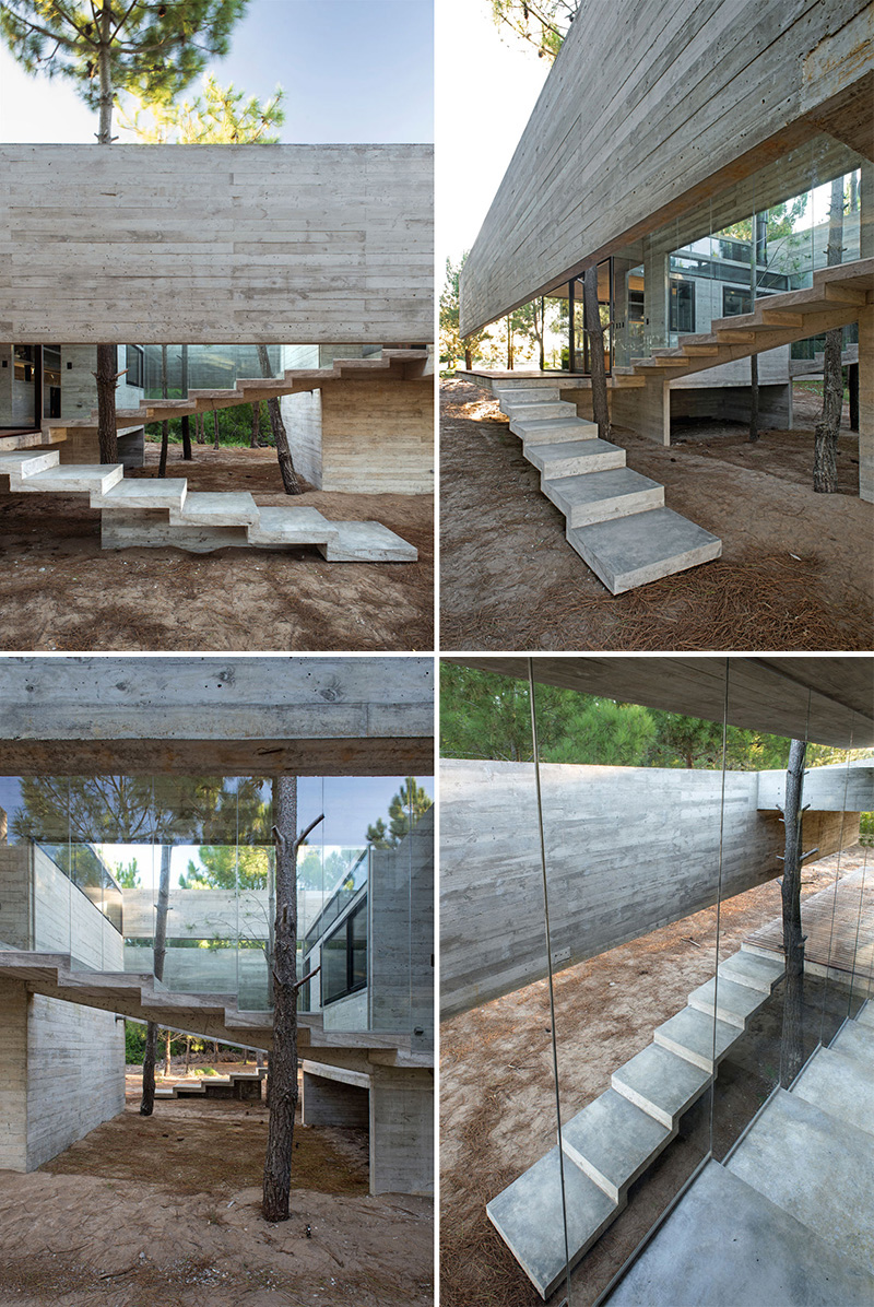 A set of simple concrete stairs leads you to the first level of this modern house, while a second set of stairs takes you to the upper level, home to the bedrooms.