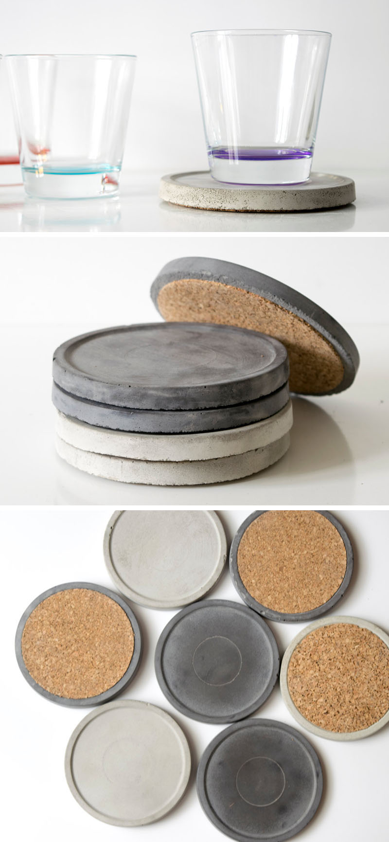 The edges of these circular modern concrete coasters are slightly raised to provide extra support and added dimension.