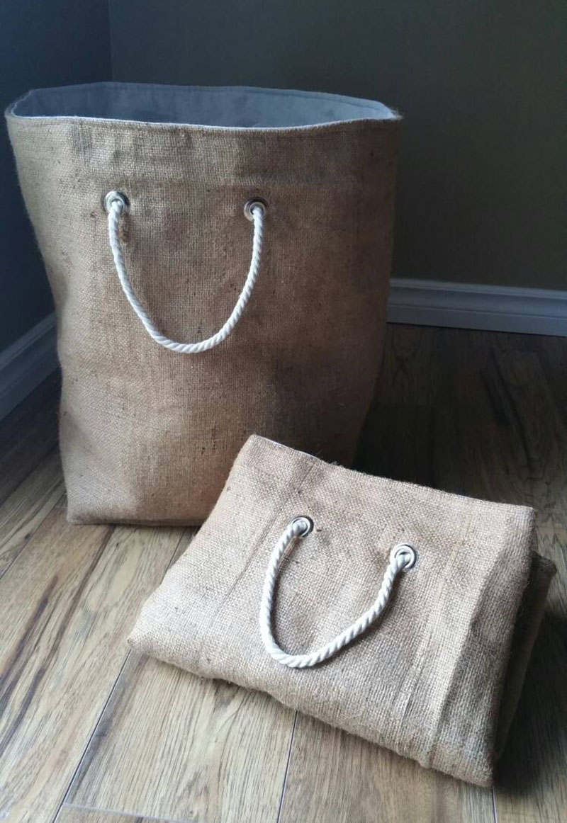  Made from natural burlap, 100% cotton canvas, and rope handles, these laundry hampers are reversible and perfect for carrying clothes and extra heavy items.