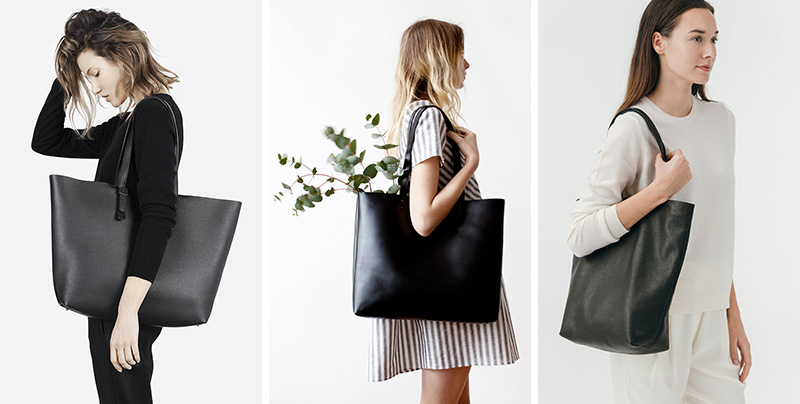 These modern leather black totes are functional and fashion forward. 