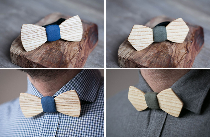 These super simple and modern wood bow ties add texture and sophistication to a formal outfit but are casual enough that they could also be worn for fun men's fashion.