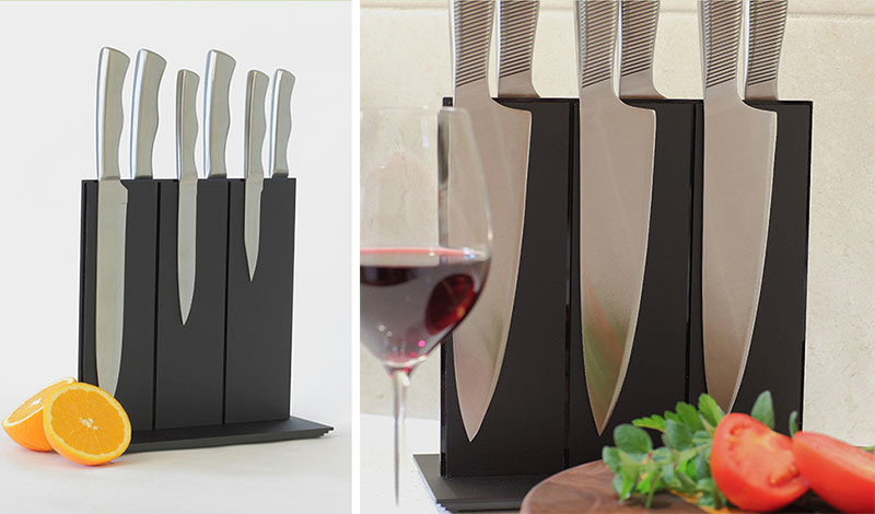 Easy to use and simple to clean, this matte black magnetic knife block is perfect for the modern kitchen. 