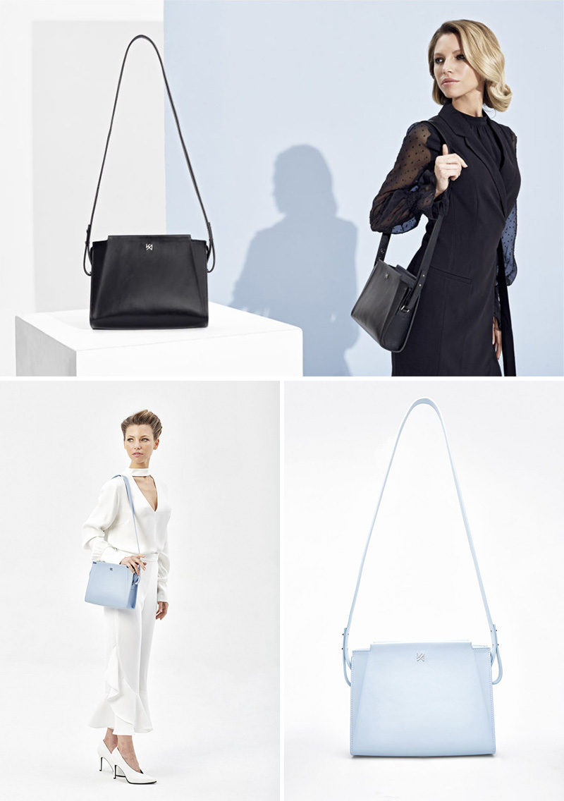 The Silhouette Shoulder Bag is a minimalist, black rectangular bag that opens by a double zipper, and has a detachable shoulder strap.