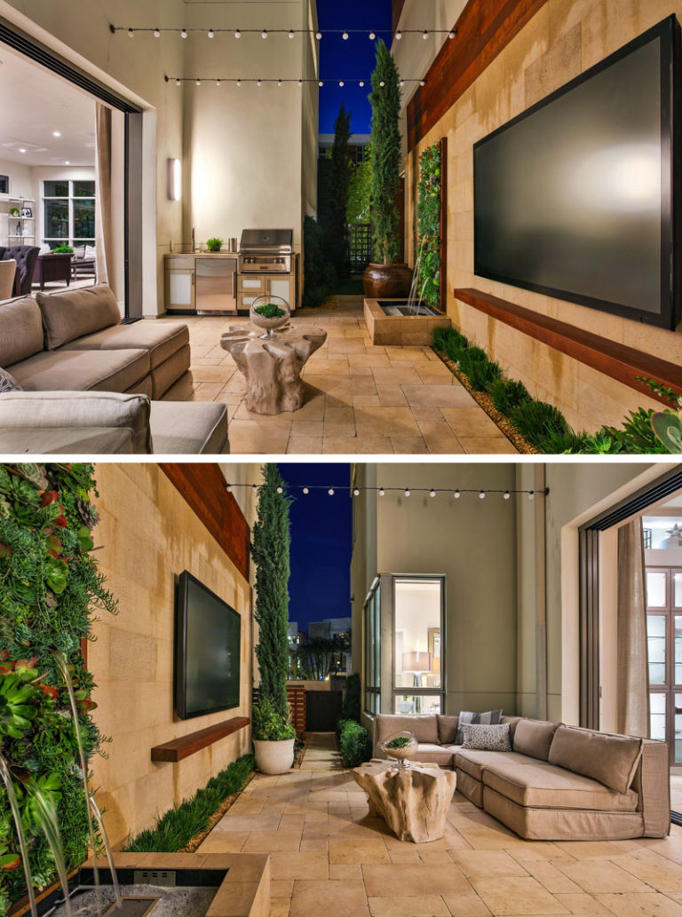 This Small Patio Includes An Outdoor Kitchen And Entertainment Space