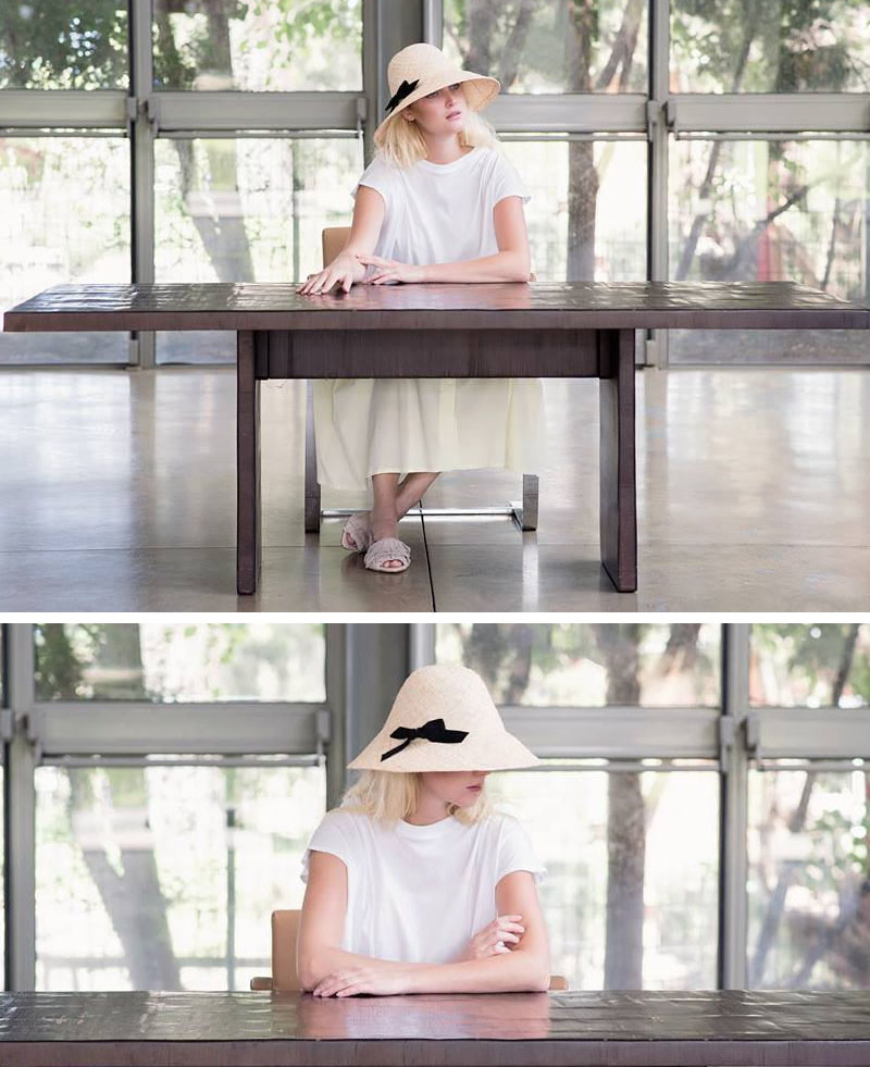 Yael Cohen, a fashion designer based in Israel, has created a line of modern straw hats that are perfect for summer, like this light colored straw bucket hat with a black bow on it. 