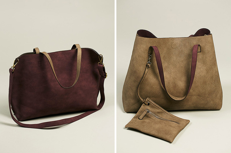 This modern slouchy tote is reversible and comes in a wide range of colors.