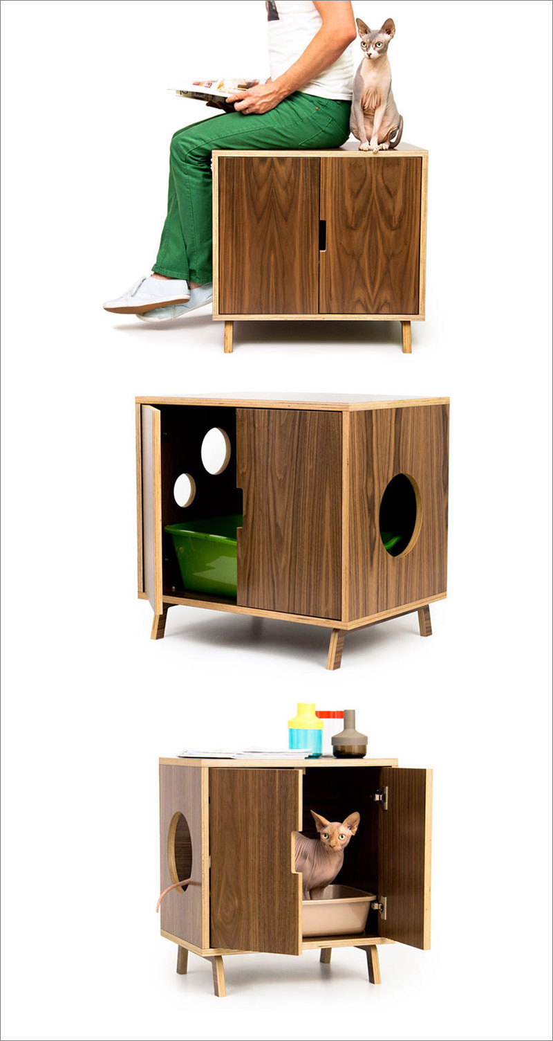 These Mid Century Modern Inspired Cabinets Hide A Cat S Litterbox