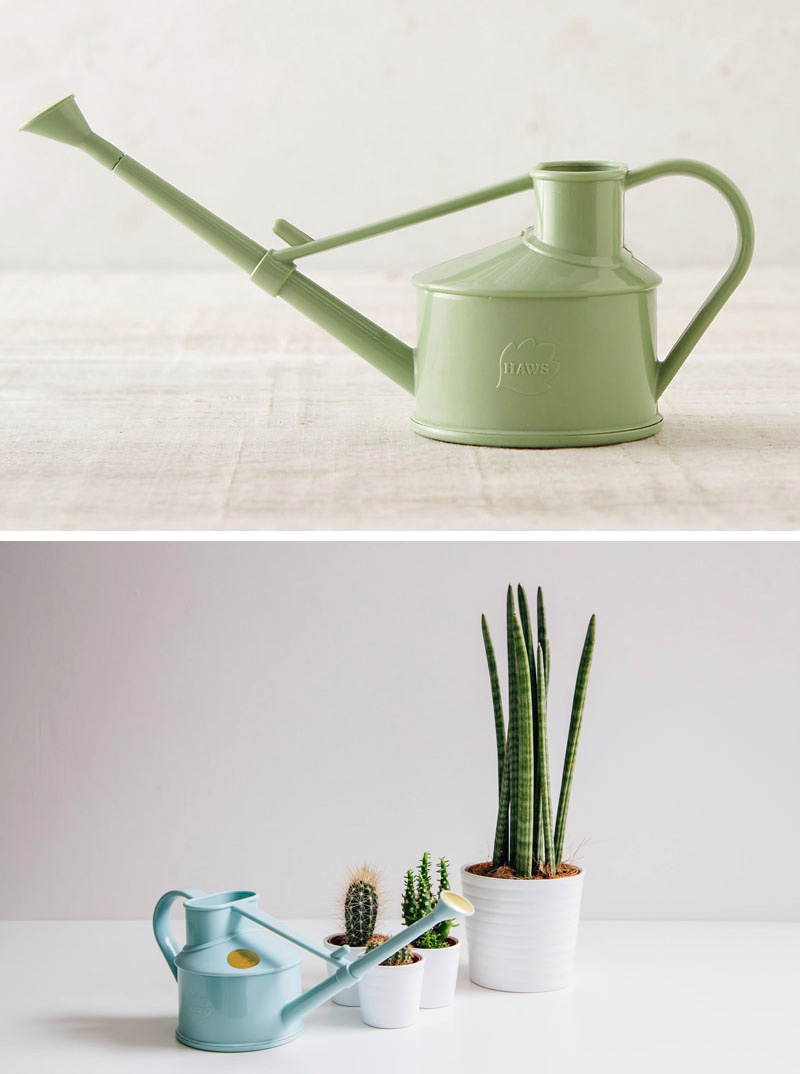 These small modern watering cans come in a range of fun colors making them perfect for watering your sprouting buds. #Gardening #WateringCans #ModernWateringCan #Plants