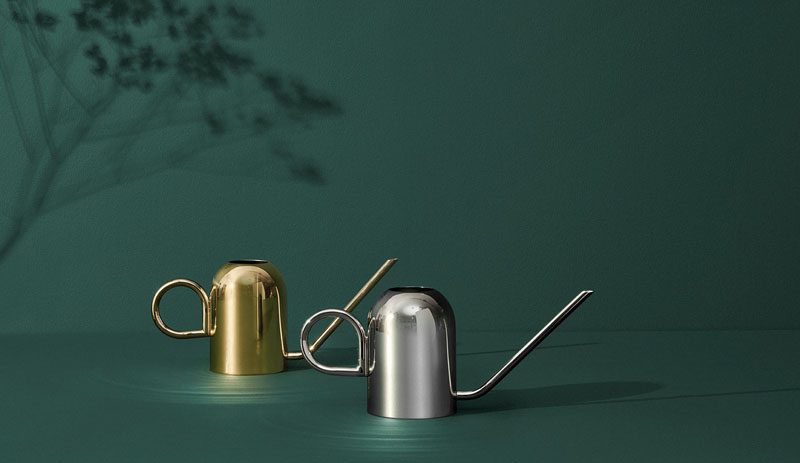 Available in both silver and gold finishes, these modern watering cans add a metallic touch to your interior and will help keep your plants thriving all year long. #Gardening #WateringCans #ModernWateringCan #Plants