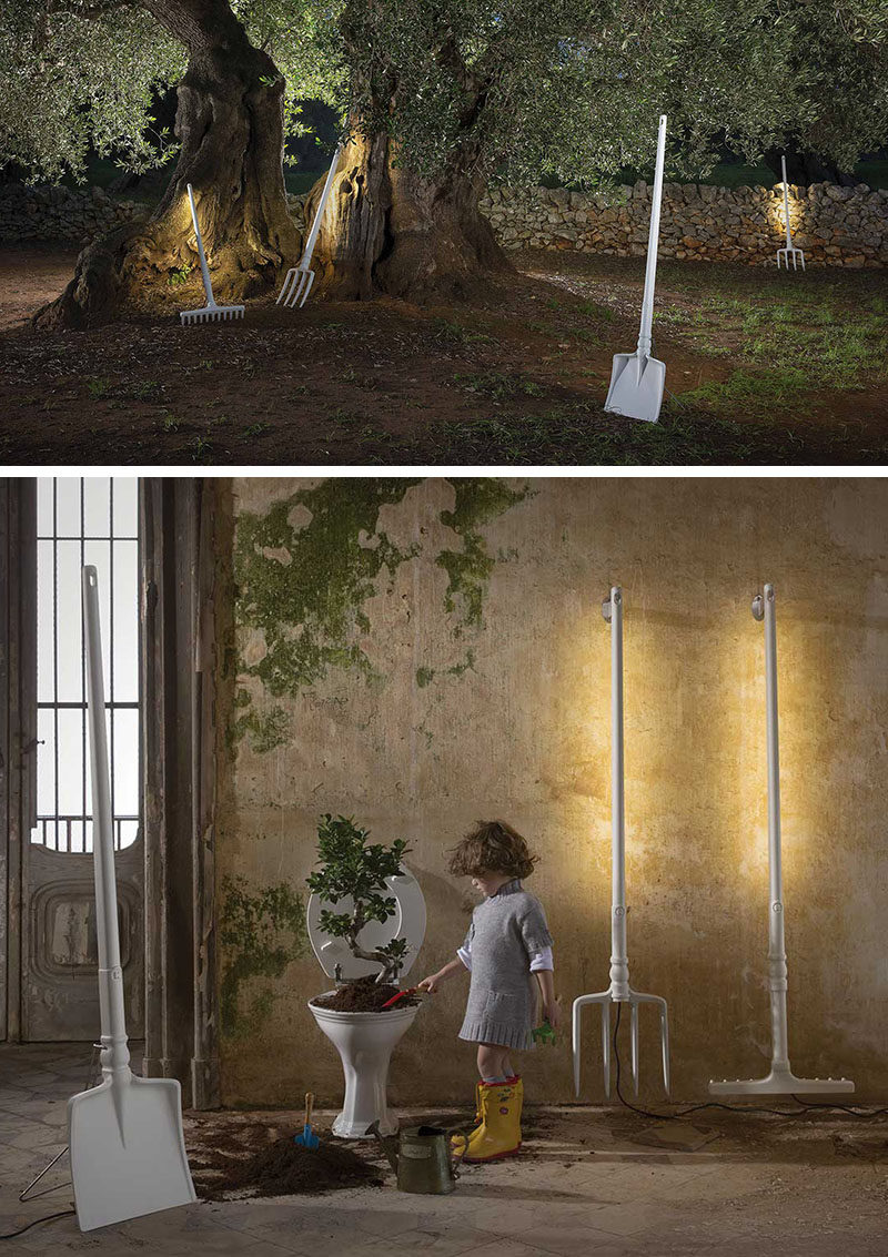 Matteo Ugolini has designed these fun and whimsical outdoor lights that represent forgotten tools.