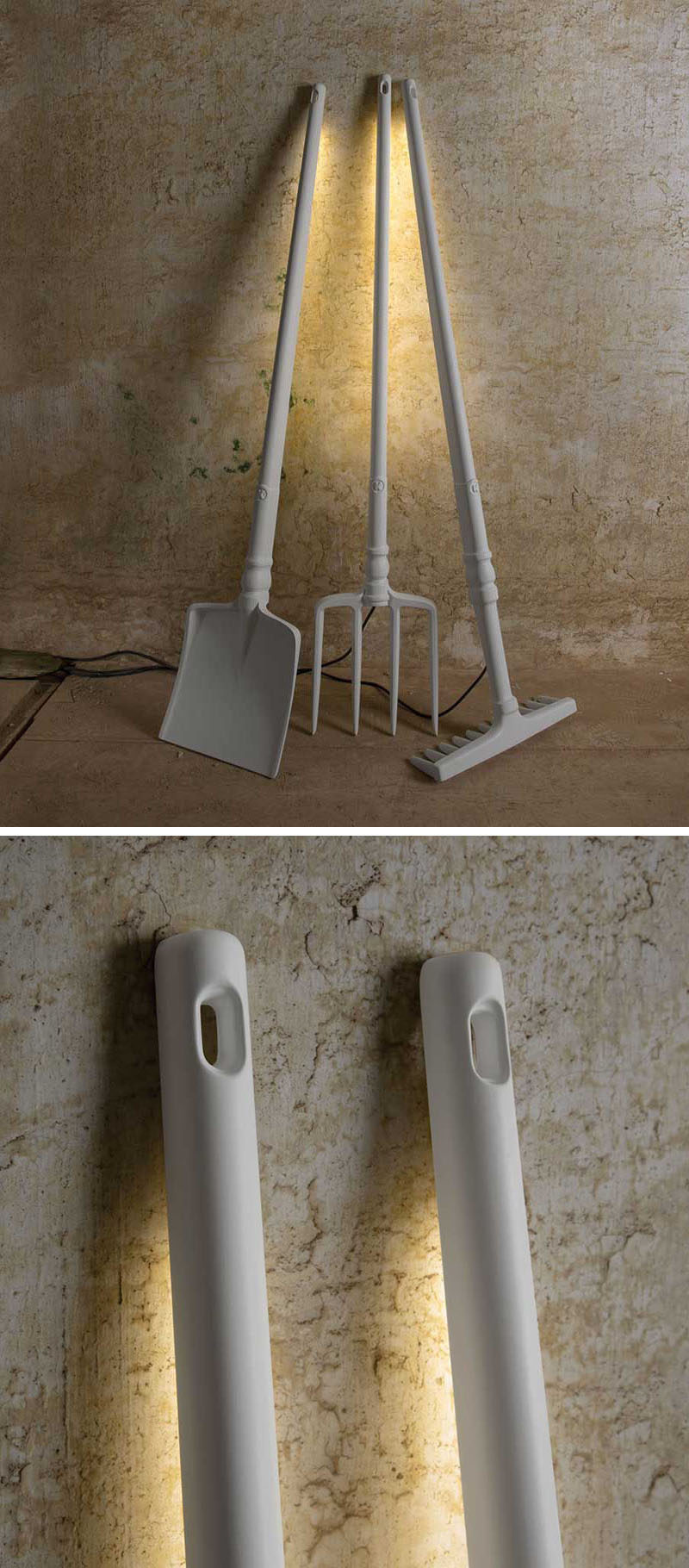 Matteo Ugolini has designed these fun and whimsical outdoor lights that represent forgotten tools.