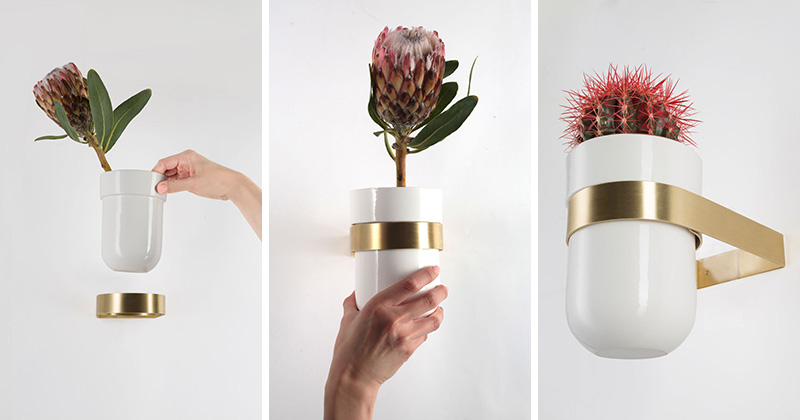 This modern, white ceramic wall-mounted flower pot is delicate in design, and easy to use.