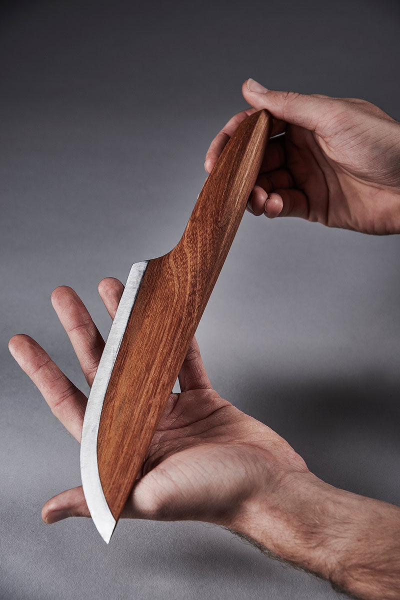 German design firm LIGNUM have created //SKID - a sustainable chef knife made from 97% wood and 3% high alloyed carbon steel.