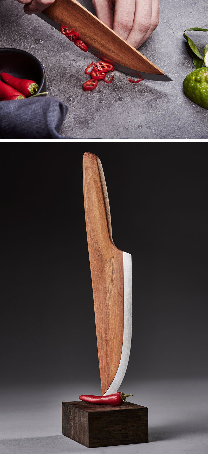 German design firm LIGNUM have created //SKID - a sustainable chef knife made from 97% wood and 3% high alloyed carbon steel.