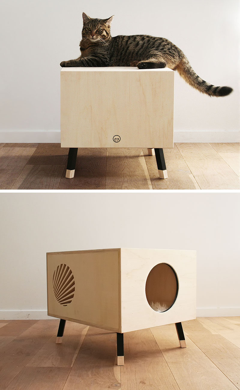 This modern cat bed / table named Nest, is made from high-end plywood, and as the design of the table is minimal, it can also double as a side table in any modern interior.