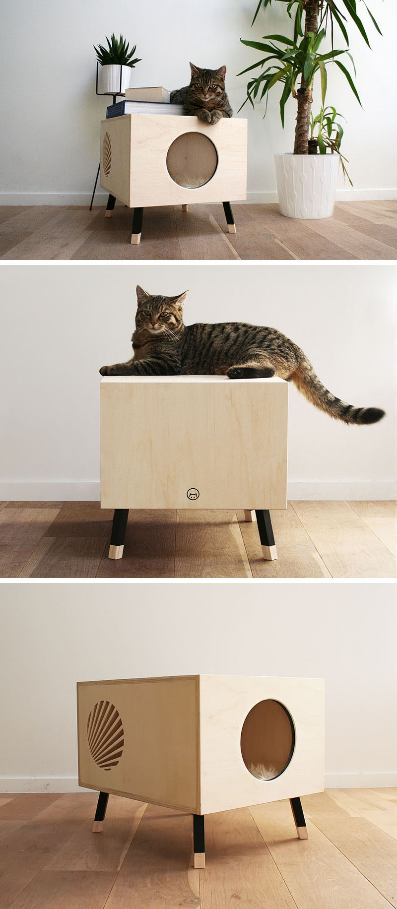 This modern cat bed / table named Nest, is made from high-end plywood, and as the design of the table is minimal, it can also double as a side table in any modern interior.