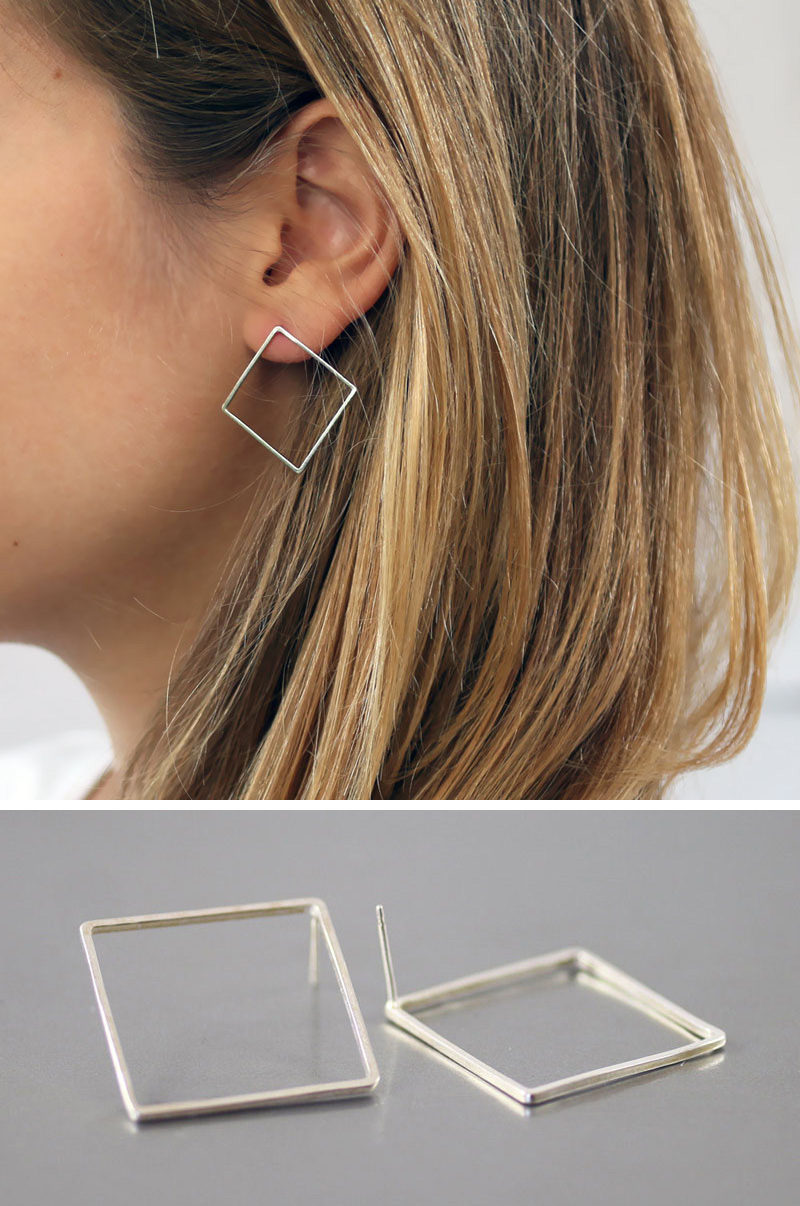 These square earrings take the basic geometric shape of the square and turn it into a stylish and classic piece of jewelry. #ModernJewelry #Fashion #Style