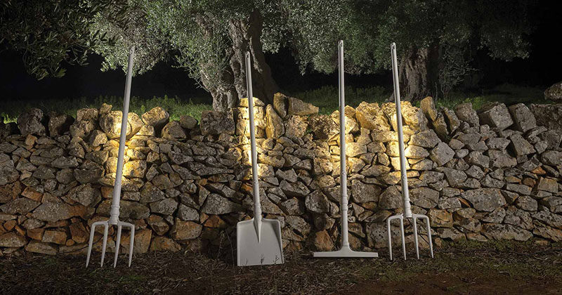 Matteo Ugolini has designed these fun and whimsical outdoor lights that represent forgotten tools.