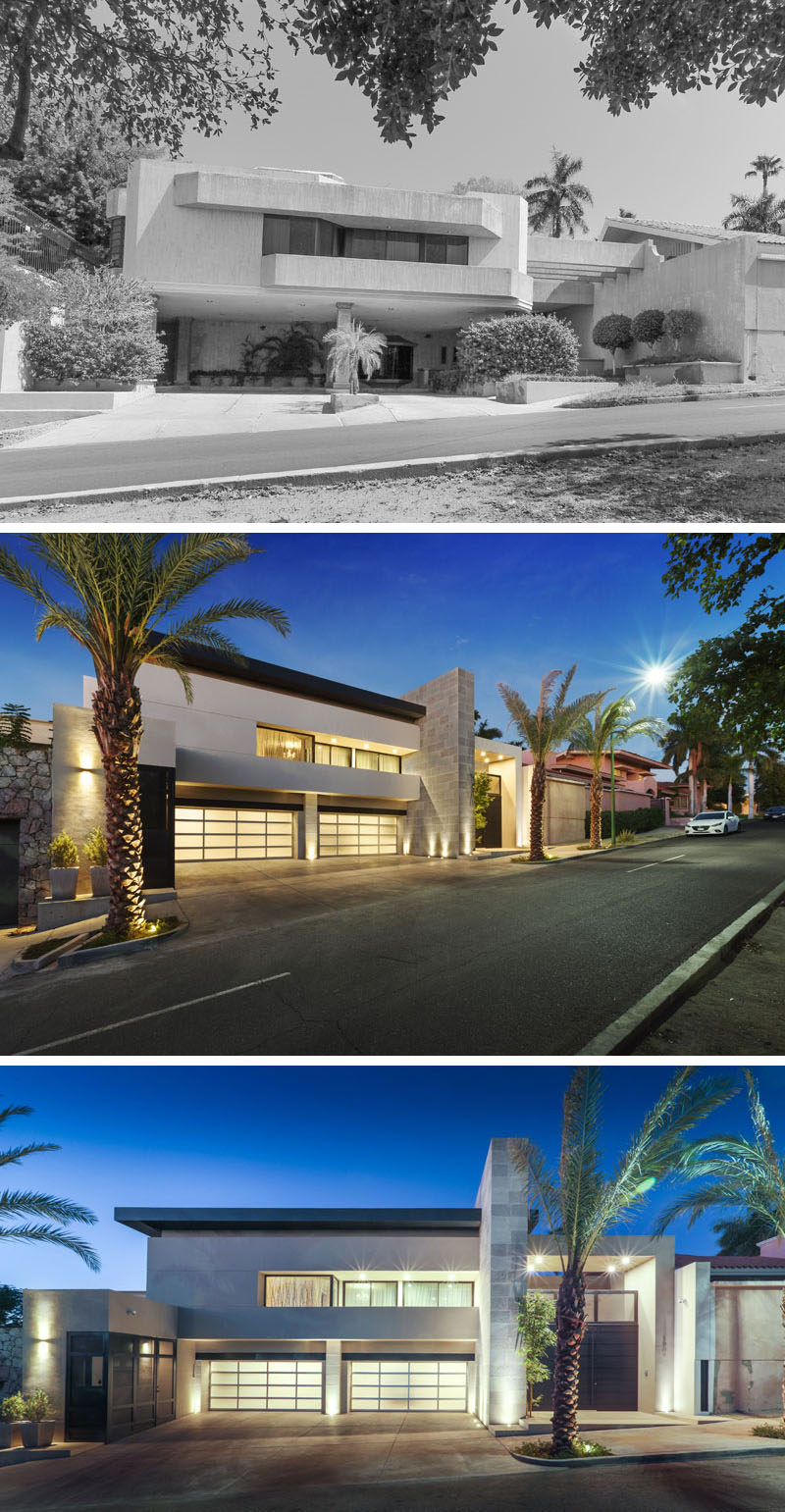 To provide additional security for this modern home in Mexico, a double garage with automatic doors was added as well as a small guardhouse beside it. Polycarbonate sheets were used for the garage doors to allow natural light to enter the garage.