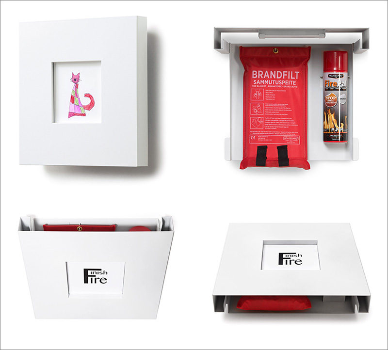 Finishfire have designed a stylish picture frame that hides a small fire extinguisher and a fire blanket.