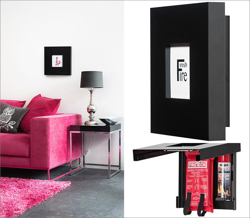 Finishfire have designed a stylish picture frame that hides a small fire extinguisher and a fire blanket.